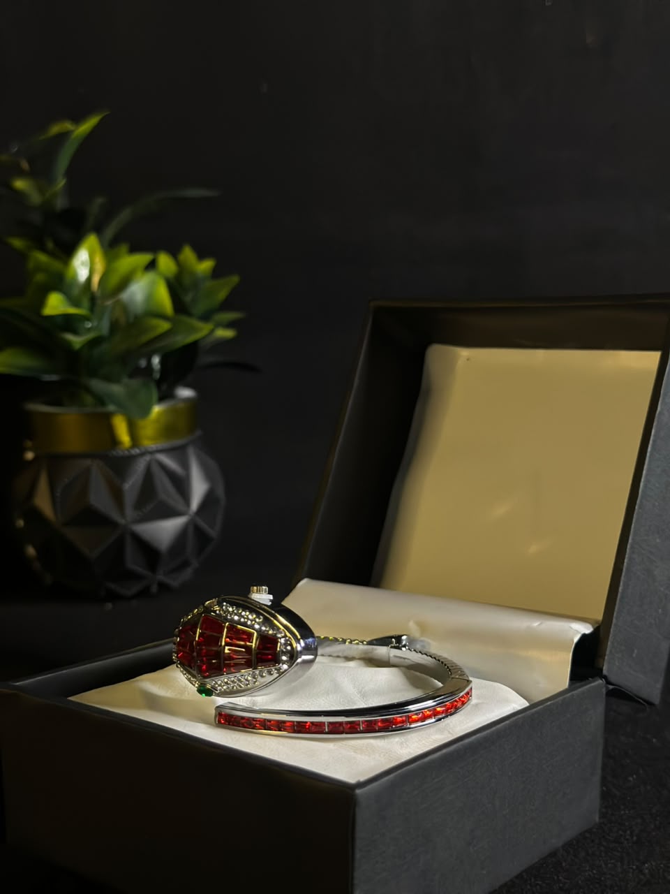 Luxury Snake-Inspired Crystal Bracelet Watch