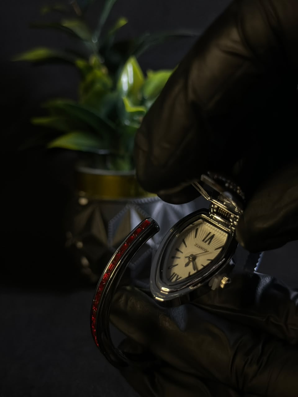 Luxury Snake-Inspired Crystal Bracelet Watch