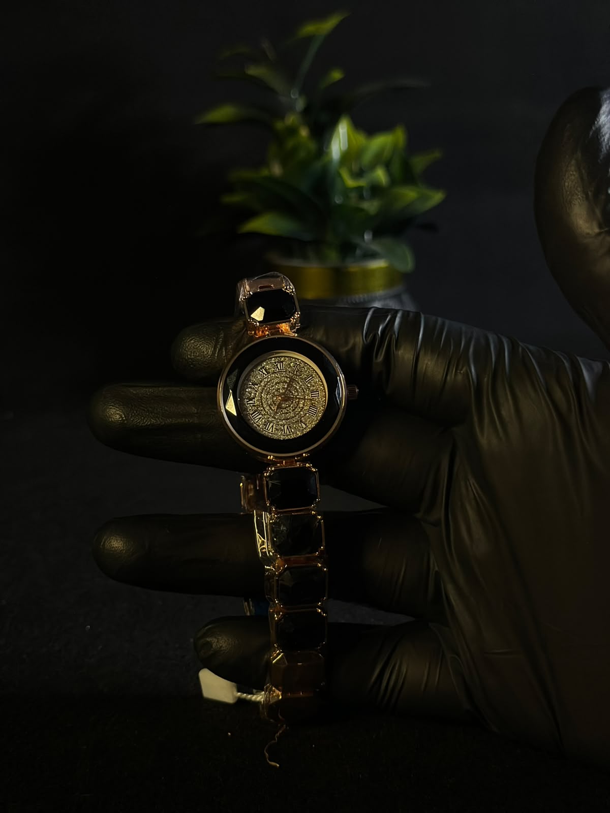 Luxury Rose Gold & Black Gemstone Bracelet Watch for Women